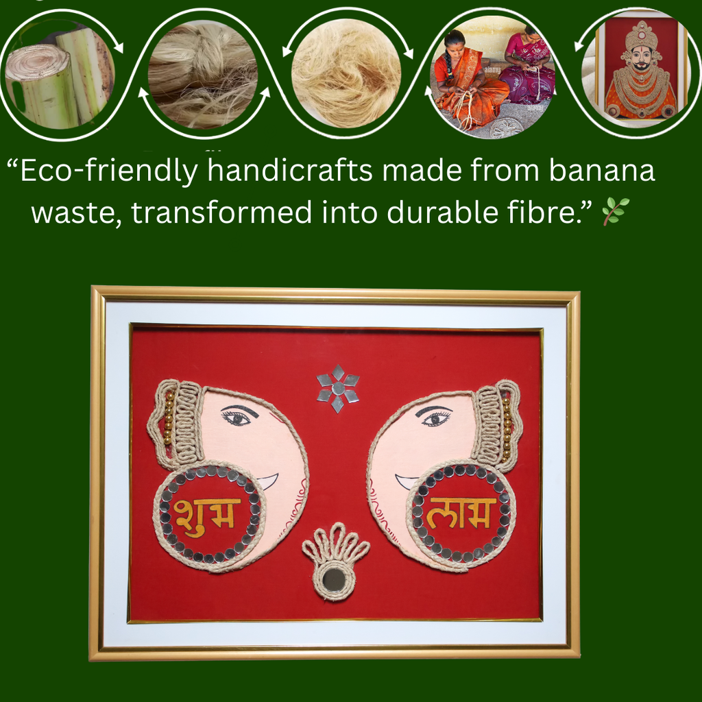 Shubh Labh Wall Hanging – Handmade Banana Fiber Handicraft | Shubh Labh banana fiber wall art - Ecoban Handicarft