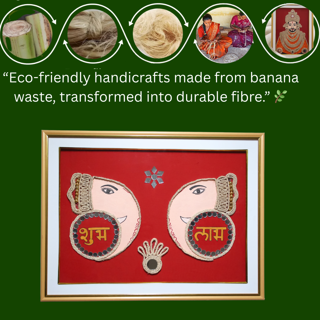 Shubh Labh Wall Hanging – Handmade Banana Fiber Handicraft | Shubh Labh banana fiber wall art - Ecoban Handicarft