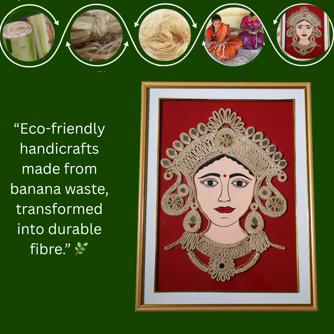Maa Durga Wall Frame – Handmade Banana Fiber Artwork | Eco-Friendly Décor - Ecoban Handicarft