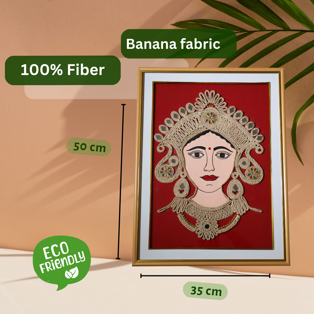 Maa Durga Wall Frame – Handmade Banana Fiber Artwork | Eco-Friendly Décor - Ecoban Handicarft