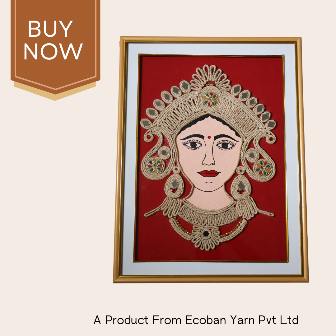 Maa Durga Wall Frame – Handmade Banana Fiber Artwork | Eco-Friendly Décor - Ecoban Handicarft