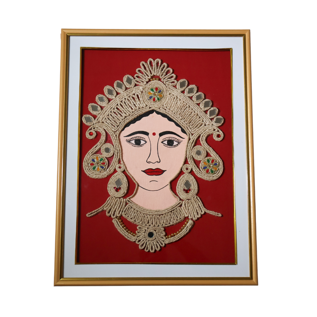 Maa Durga Wall Frame – Handmade Banana Fiber Artwork | Eco-Friendly Décor - Ecoban Handicarft