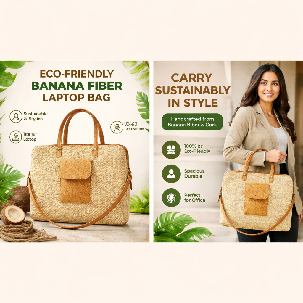 Banana Fiber Laptop Bag | Sustainable Office Bag for Men & Women | Vegan Laptop Carry Bag
