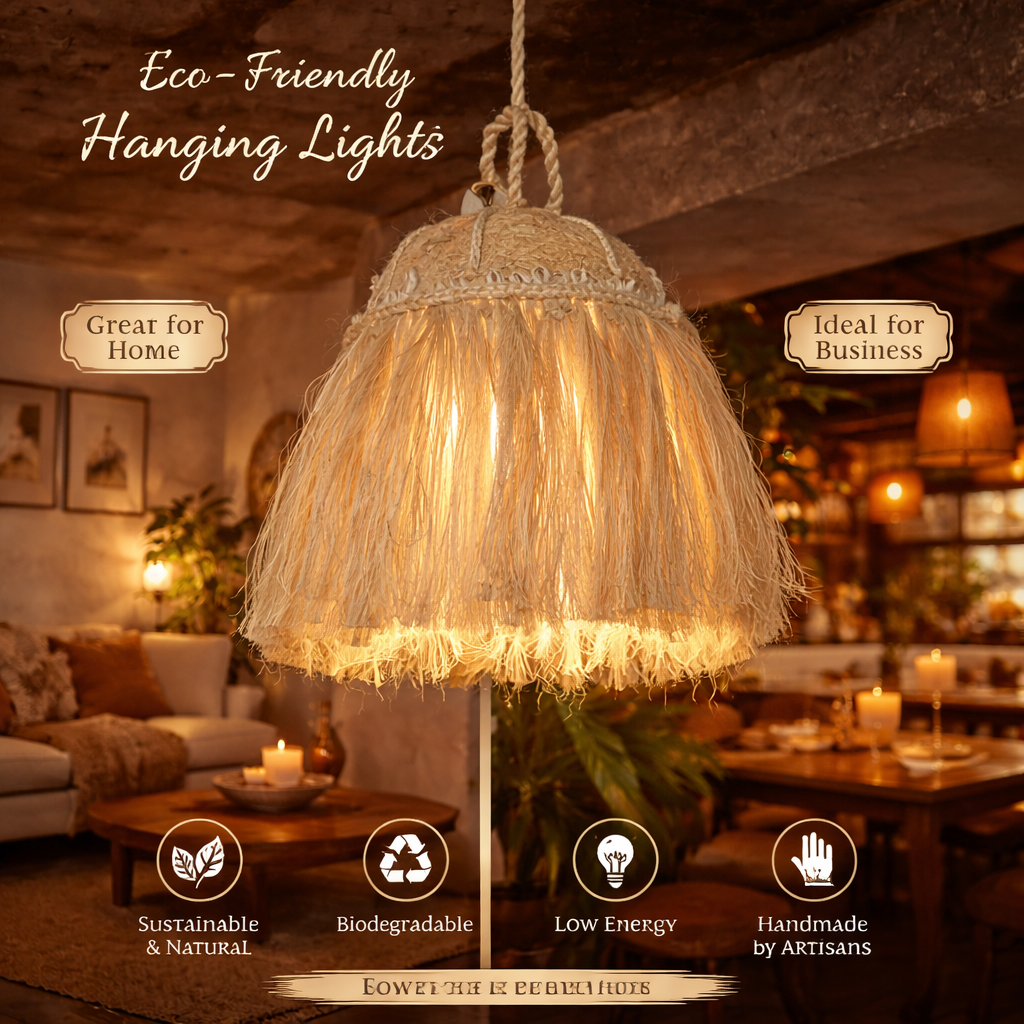 Eco-Friendly Banana Fiber Hanging Light for Home & Café Décor
