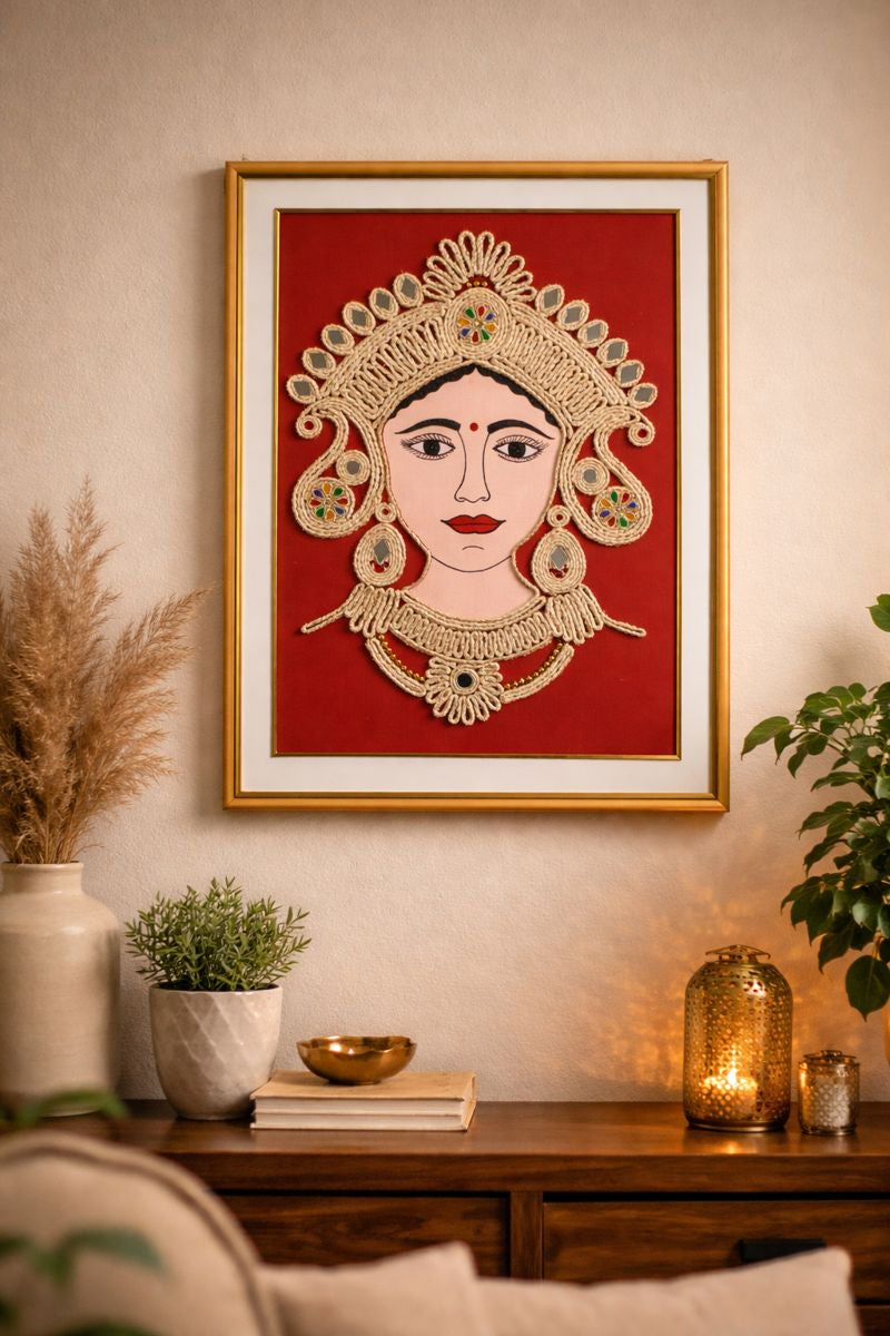 Maa Durga Wall Frame – Handmade Banana Fiber Artwork | Eco-Friendly Décor